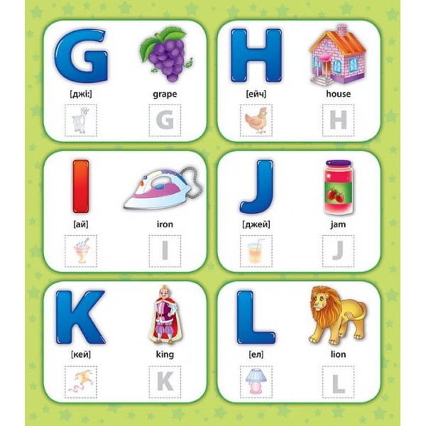 Перша книга з наліпками. Англійська абетка (українською мовою)