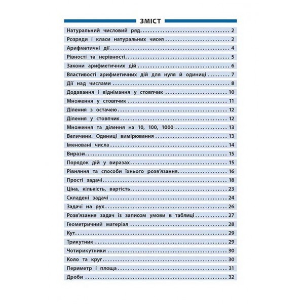Довідник у таблицях (1-4 класи). Математика. 1–4 класи (українською мовою)