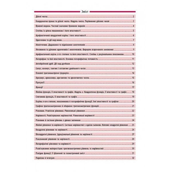 Довідник у таблицях. Алгебра. 7–11 класи (українською мовою)